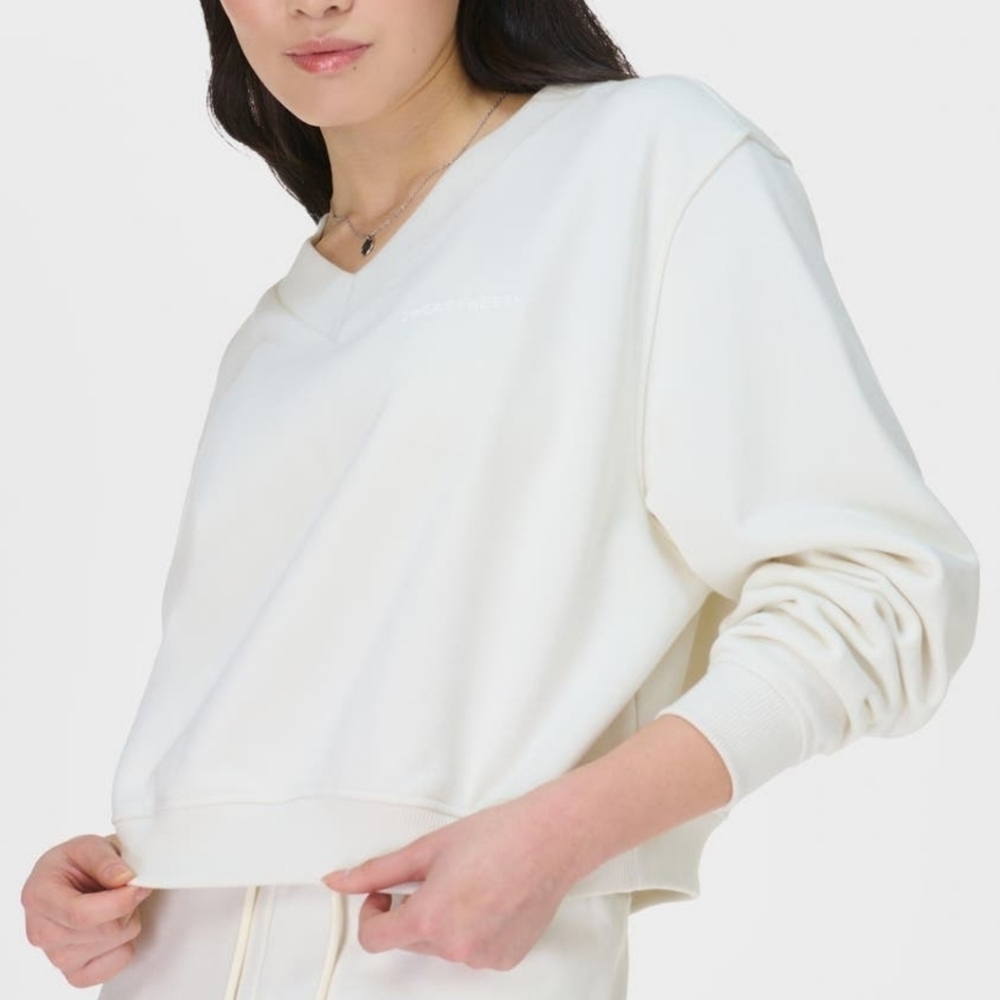 SWEATY BETTY ORGANIC CROPPED V-NECK LONG SLEEVE SWEATSHIRT SZ 6-8